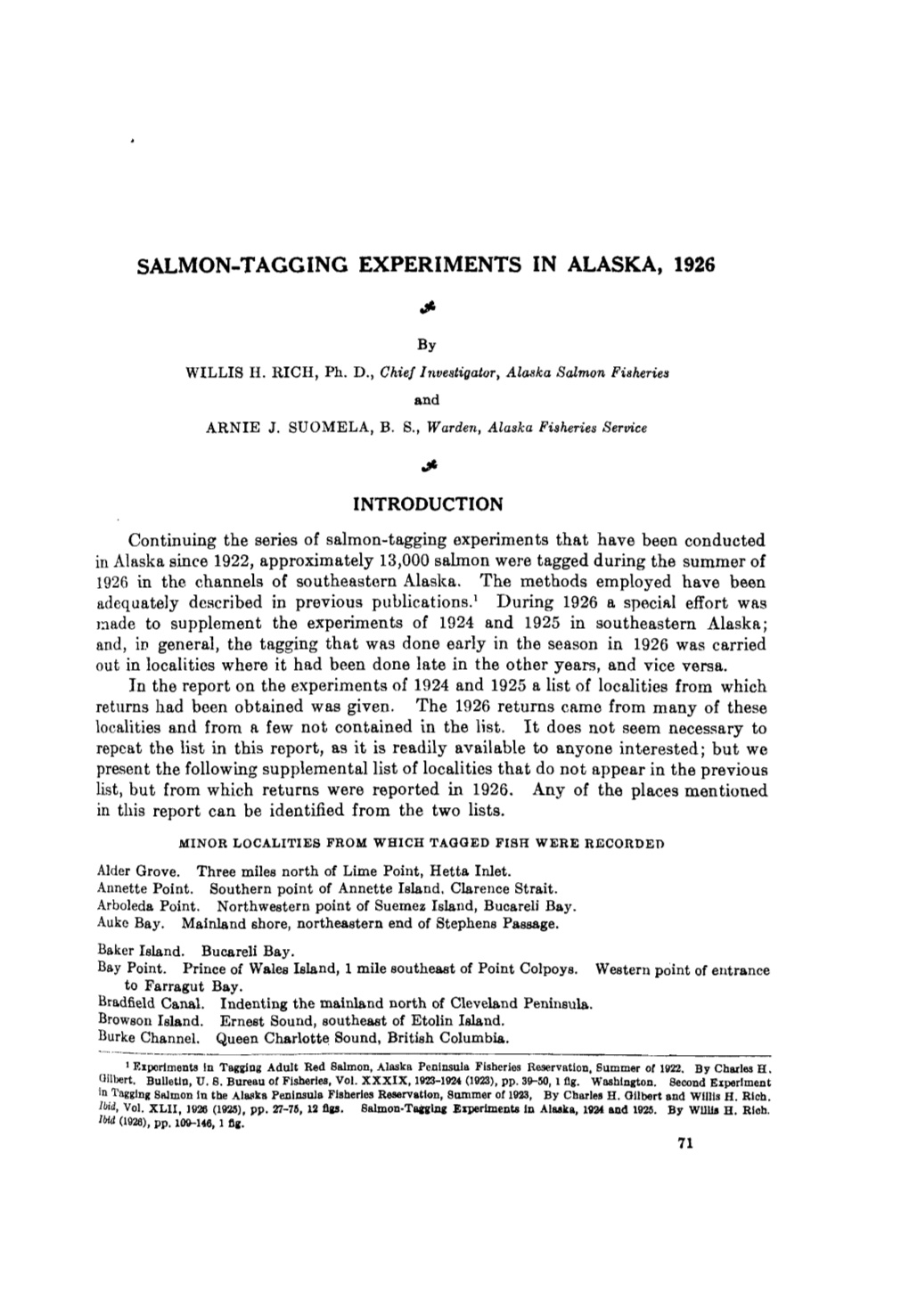 Salmon-Tagging Experiments in Alaska, 1926