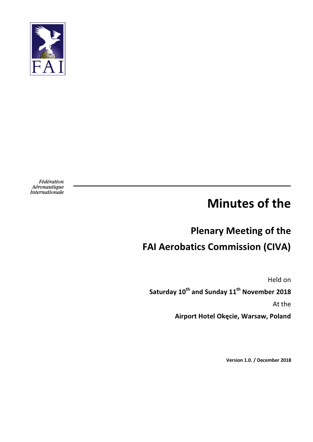 Minutes of the Plenary Meeting of the FAI Aerobatics Commission