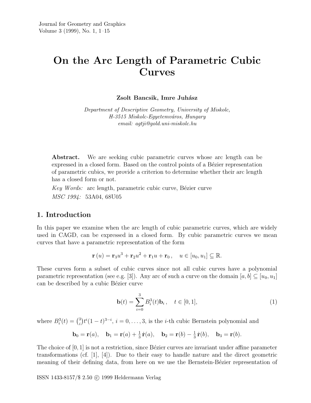On the Arc Length of Parametric Cubic Curves