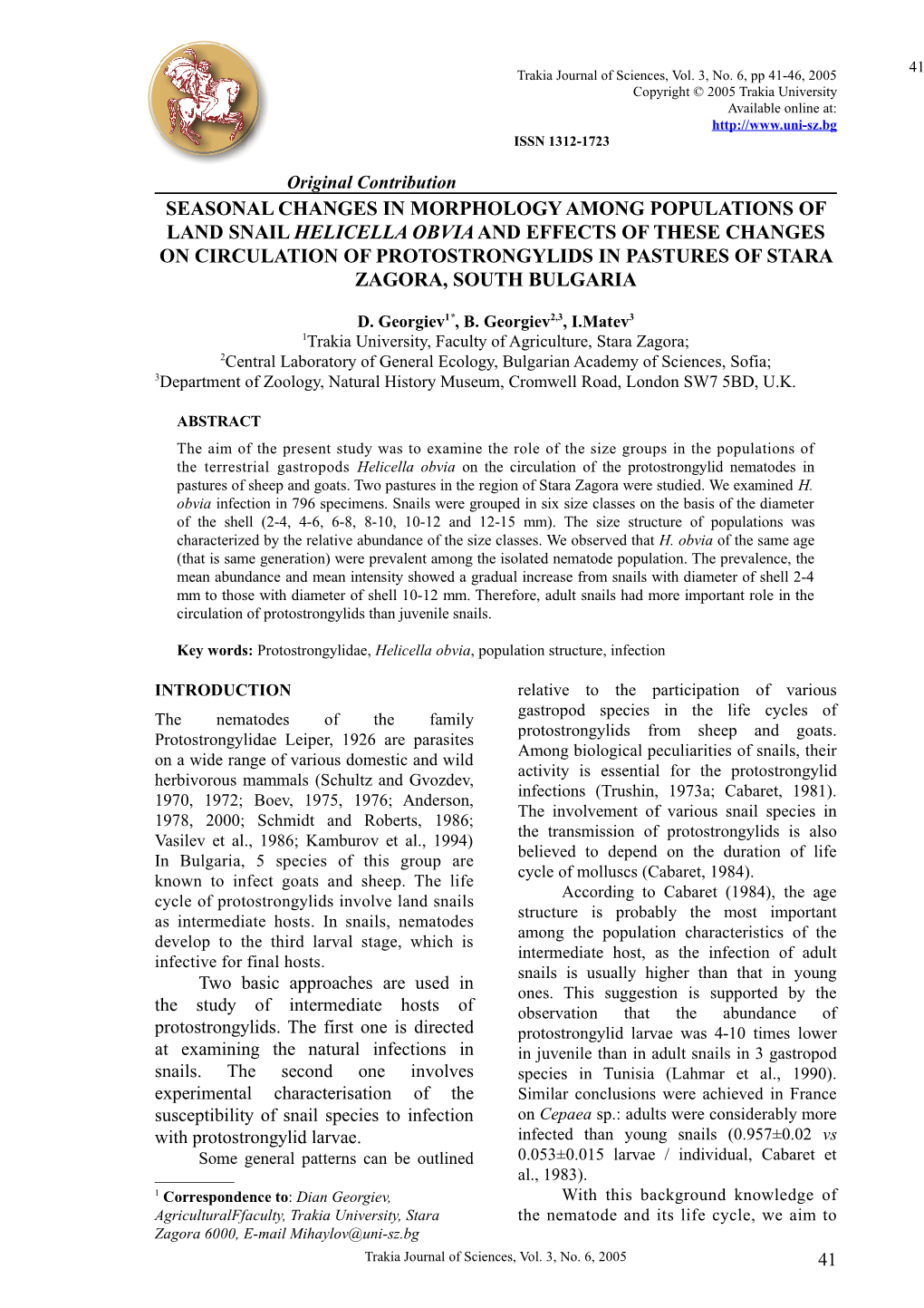 Seasonal Changes in Morphology Among Populations of Land Snail