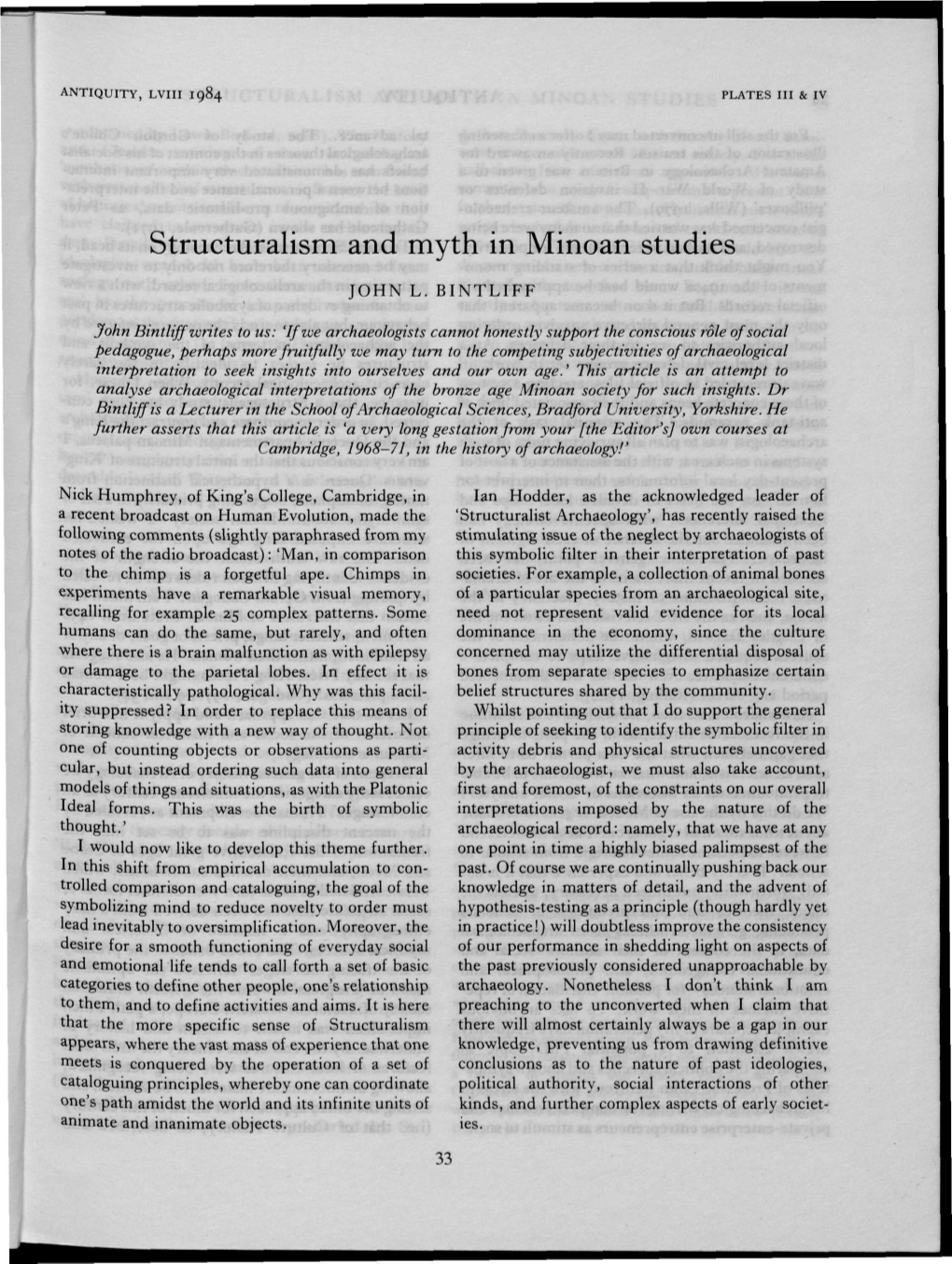 Structuralism and Myth in Minoan Studies
