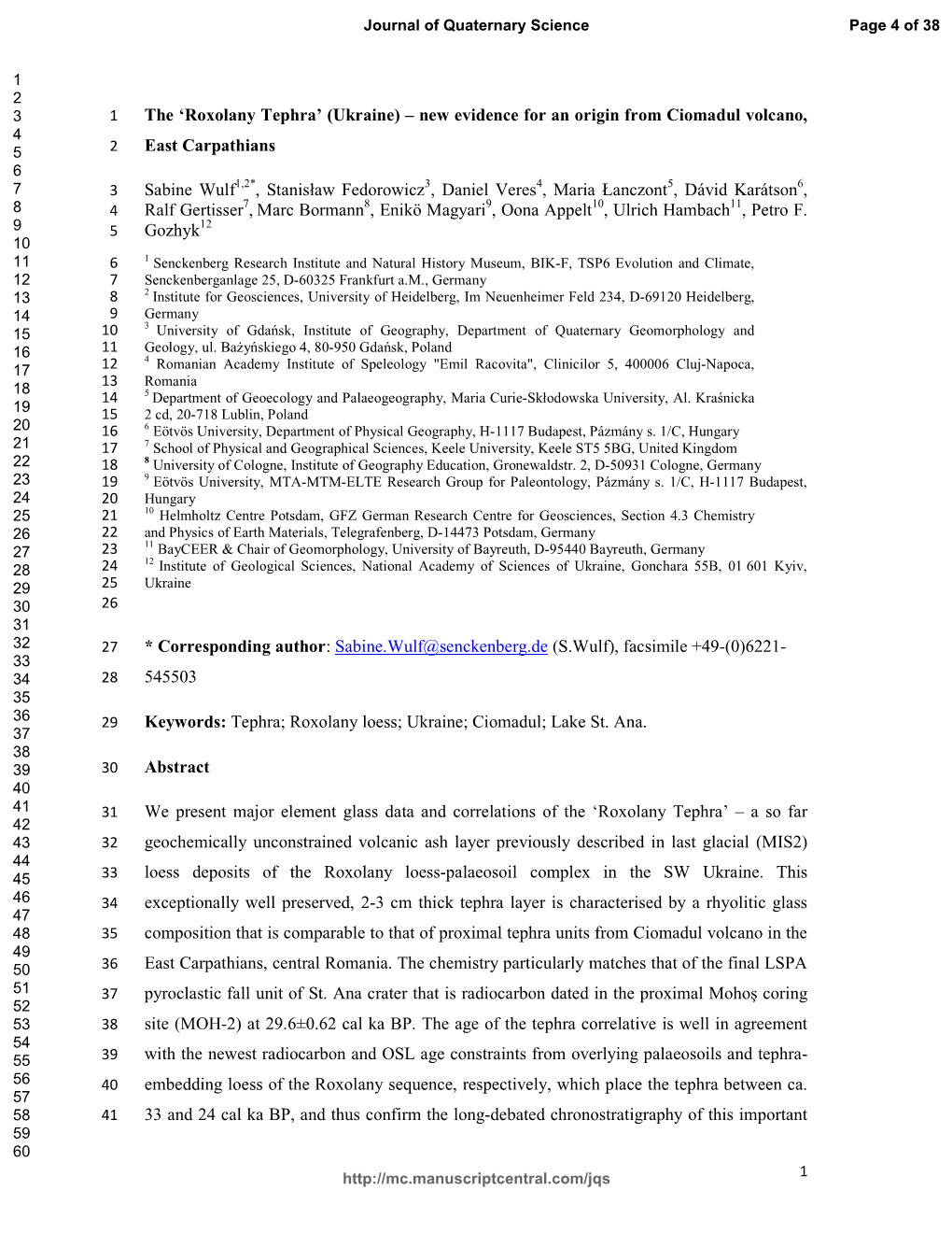 'Roxolany Tephra' (Ukraine) – New Evidence for an Origin From