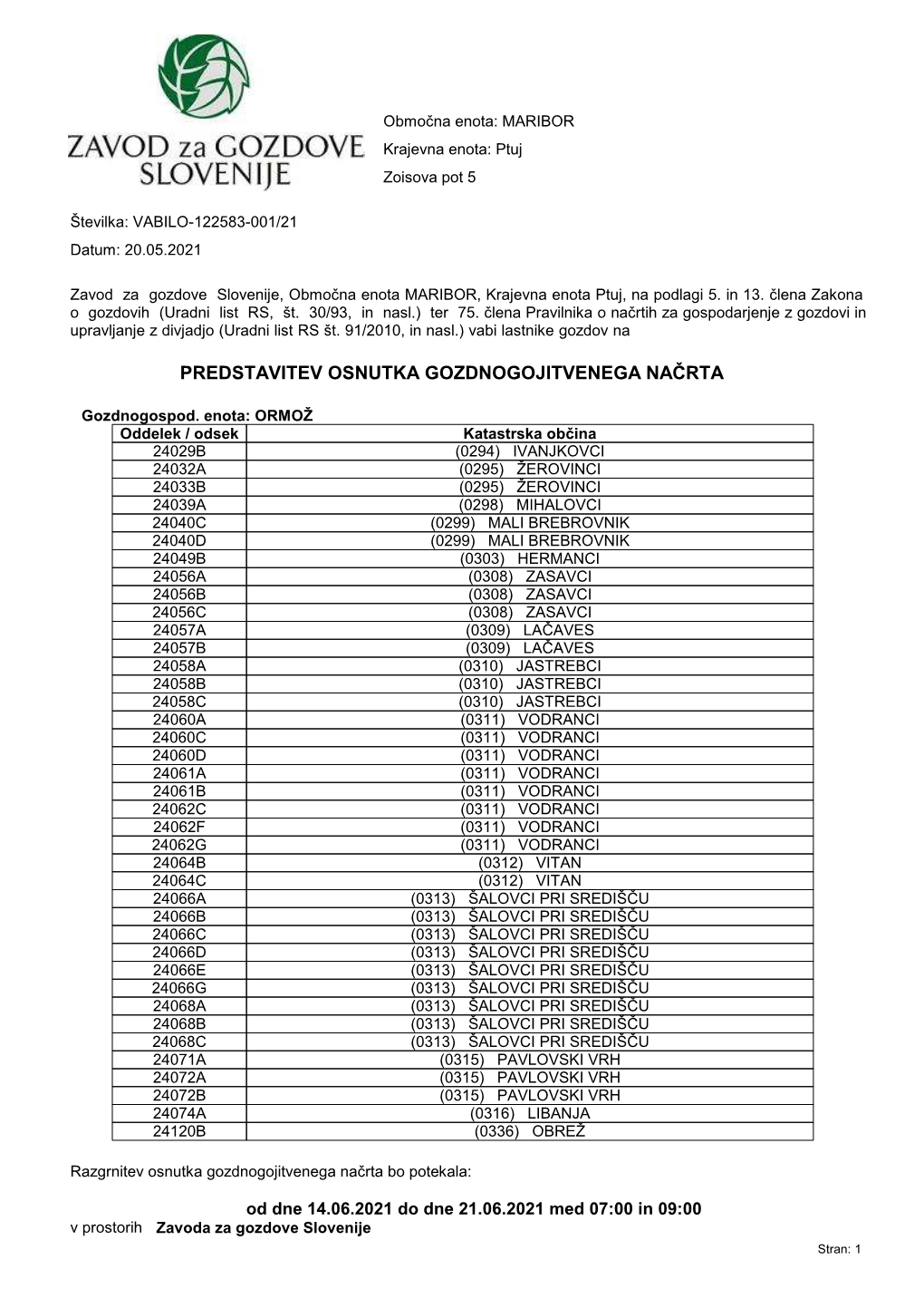 VABILO-122583-001/21 Datum: 20.05.2021