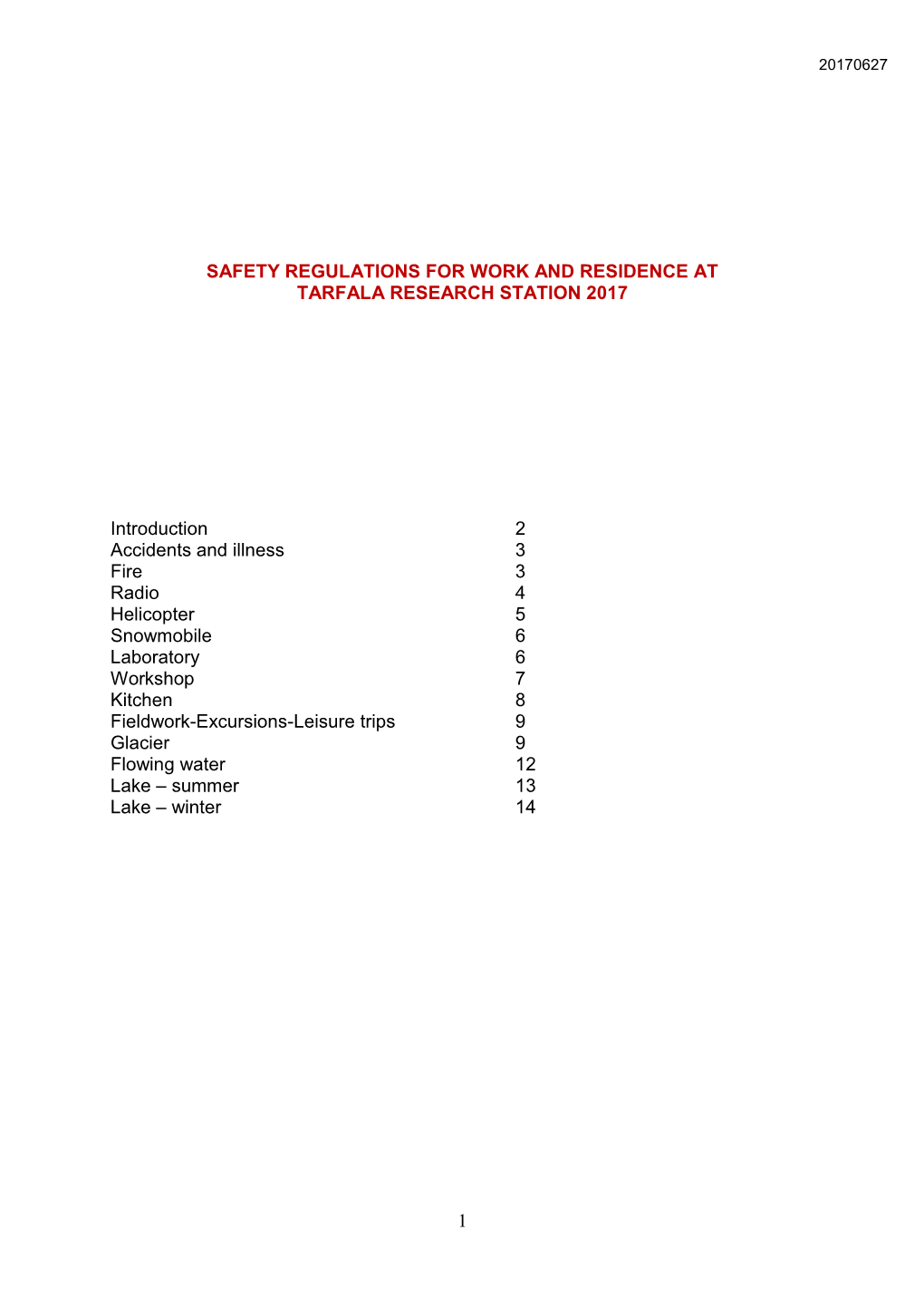 1 Safety Regulations for Work and Residence At