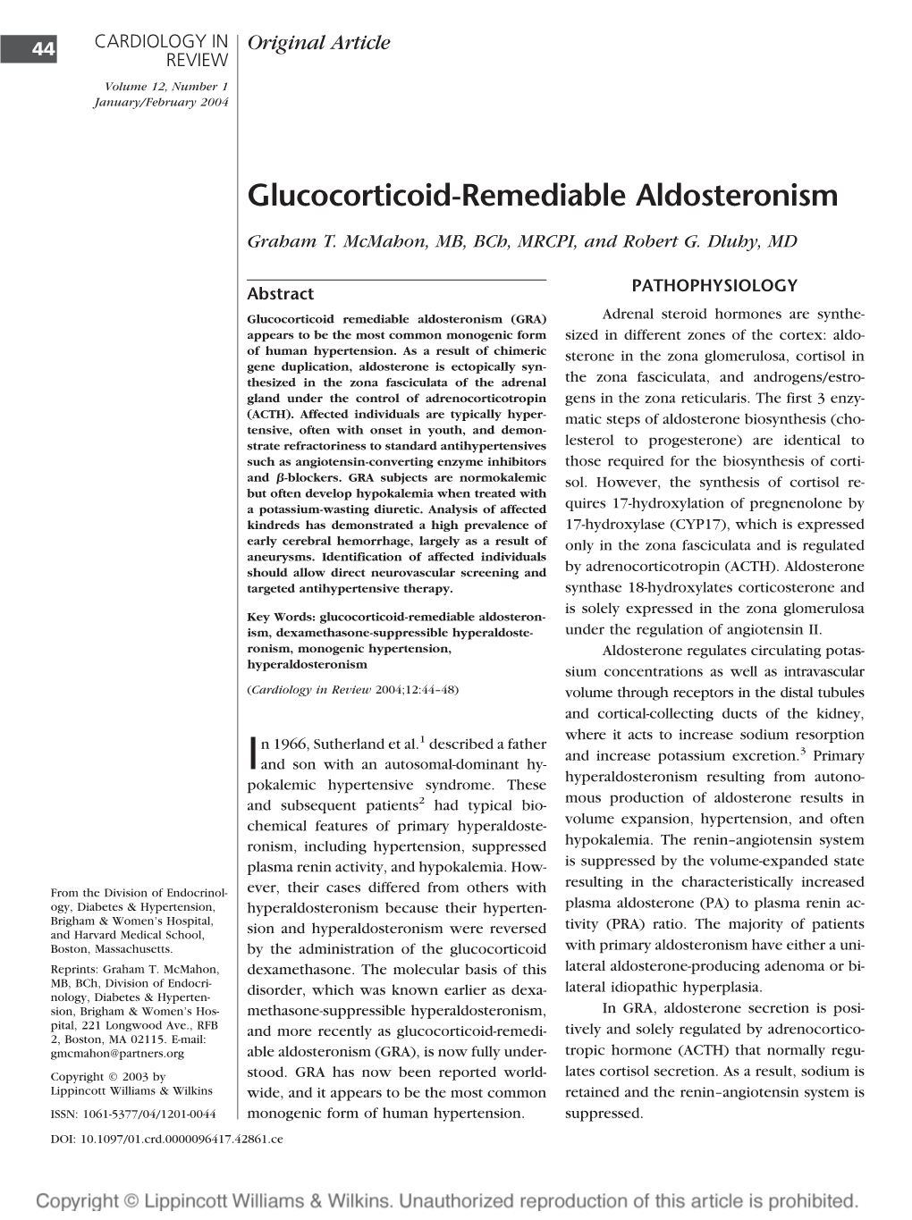 Glucocorticoid-Remediable Aldosteronism