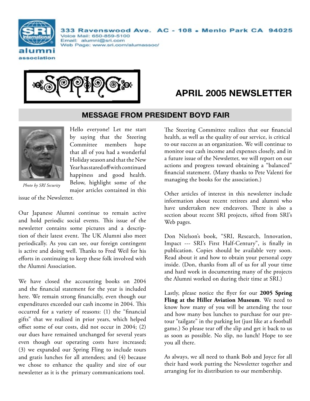 April 2005 Newsletter