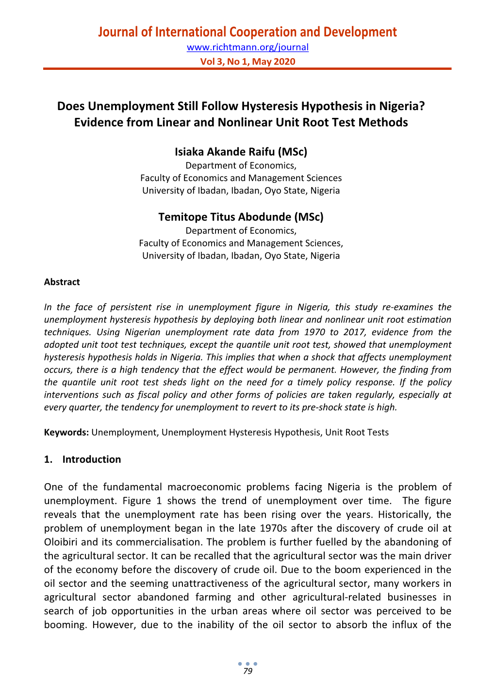 Journal of International Cooperation and Development Vol 3, No 1, May 2020