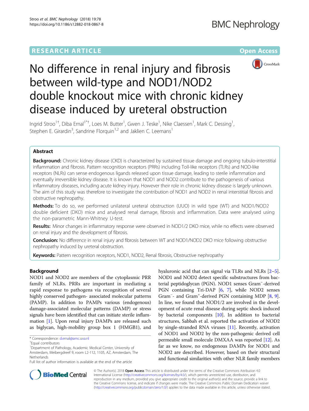 No Difference in Renal Injury and Fibrosis Between Wild-Type and NOD1/NOD2 Double Knockout Mice with Chronic Kidney Disease Indu