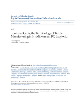 Tools and Crafts, the Terminology of Textile Manufacturing in 1St-Millennium BC Babylonia Louise Quillien Université Paris 1 Panthéon- Sorbonne