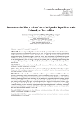 Fernando De Los Ríos, a Voice of the Exiled Spanish Republican at the University of Puerto Rico