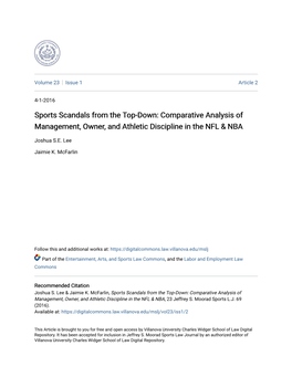 Sports Scandals from the Top-Down: Comparative Analysis of Management, Owner, and Athletic Discipline in the NFL & NBA