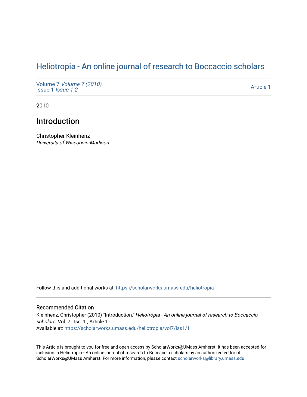 Heliotropia - an Online Journal of Research to Boccaccio Scholars