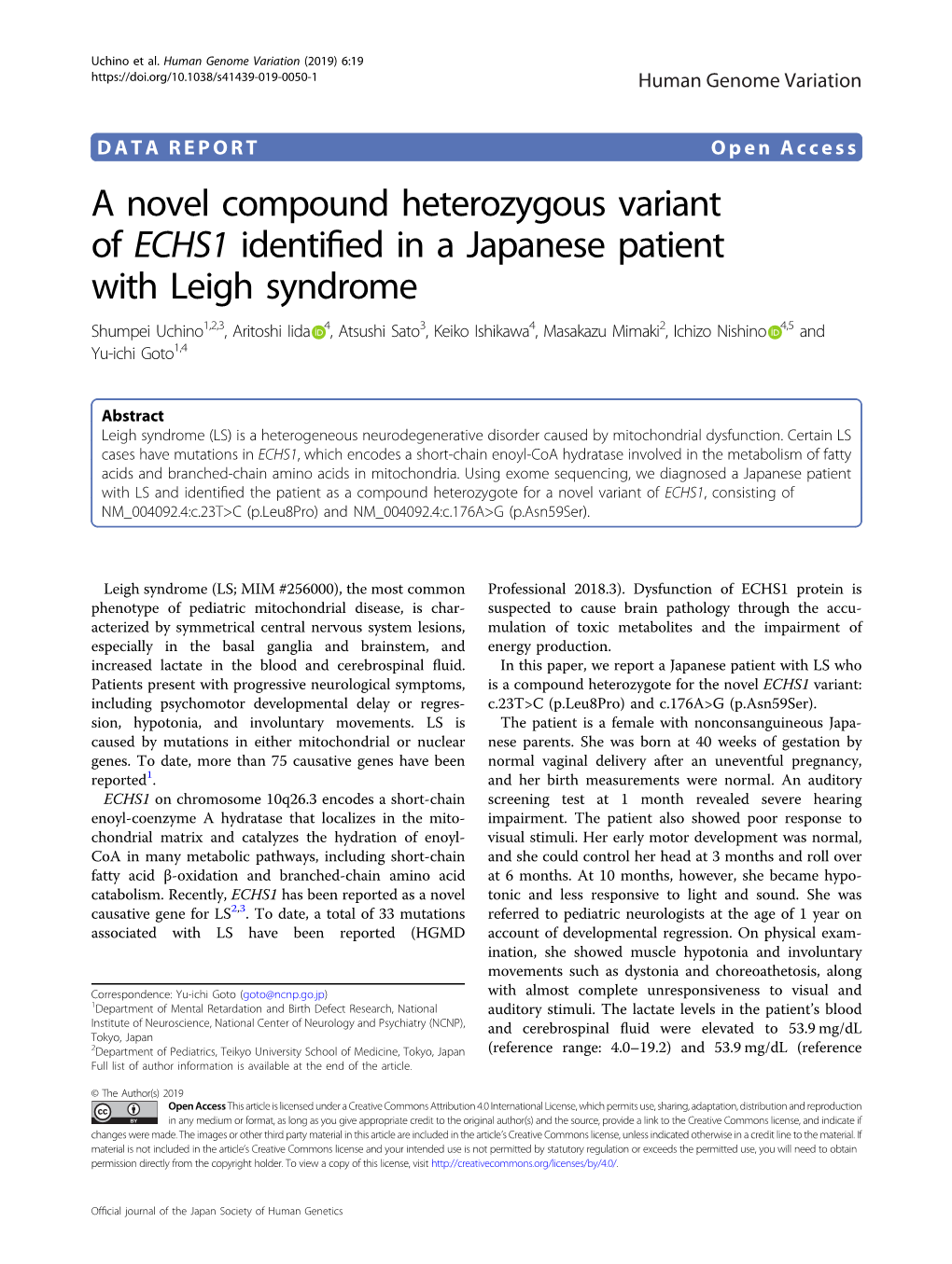 A Novel Compound Heterozygous Variant of ECHS1 Identified in A