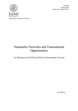 Nationalist Networks and Transnational Opportunities