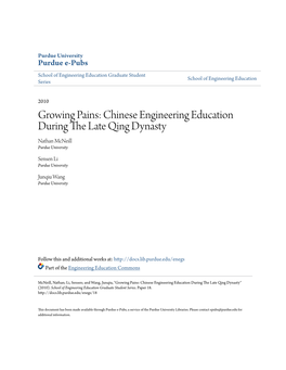 Chinese Engineering Education During the Late Qing Dynasty Nathan Mcneill Purdue University