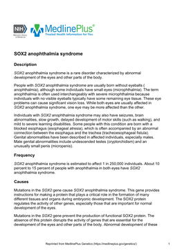 SOX2 Anophthalmia Syndrome