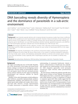 DNA Barcoding Reveals Diversity of Hymenoptera and the Dominance of Parasitoids in a Sub-Arctic Environment