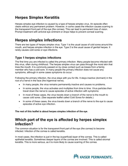 Herpes Simplex Keratitis