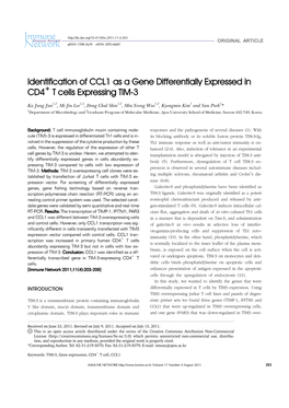Identification of CCL1 As a Gene Differentially Expressed in CD4＋ T Cells Expressing TIM-3