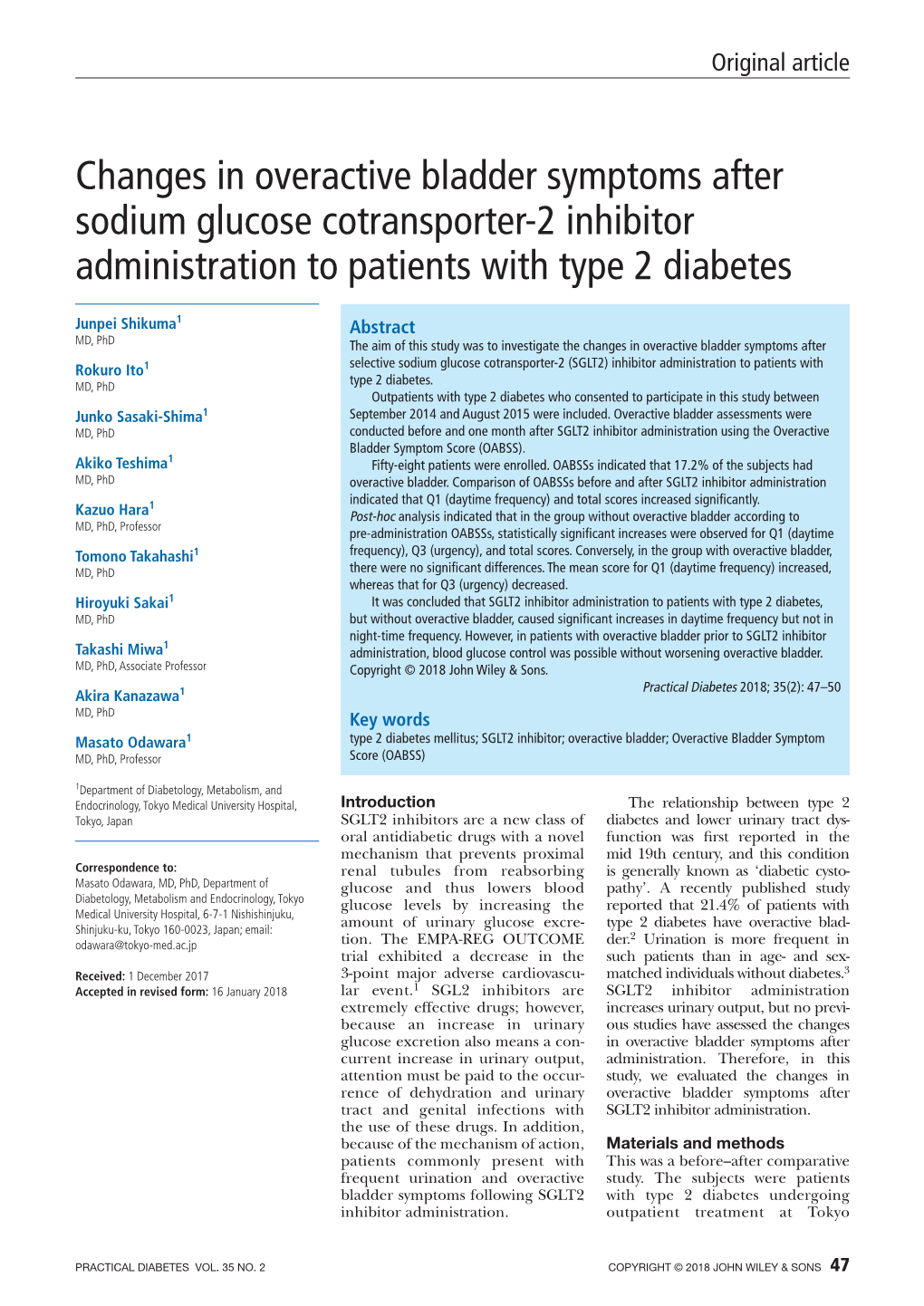 Changes in Overactive Bladder Symptoms After Sodium Glucose Cotransporter-2 Inhibitor Administration to Patients with Type 2 Diabetes