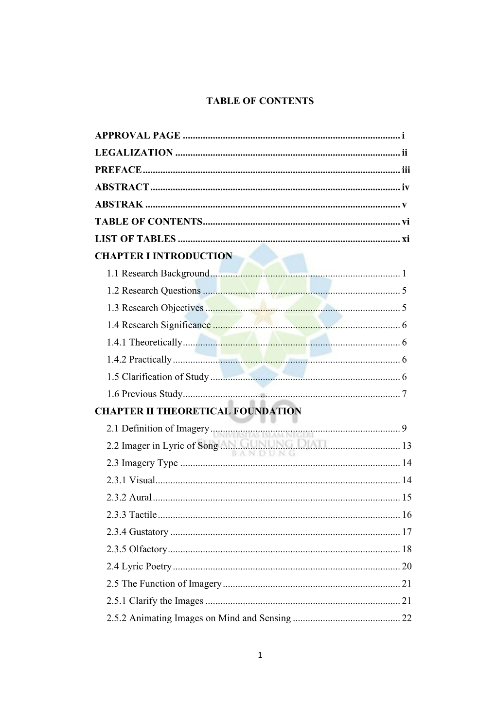 Table of Contents Approval Page