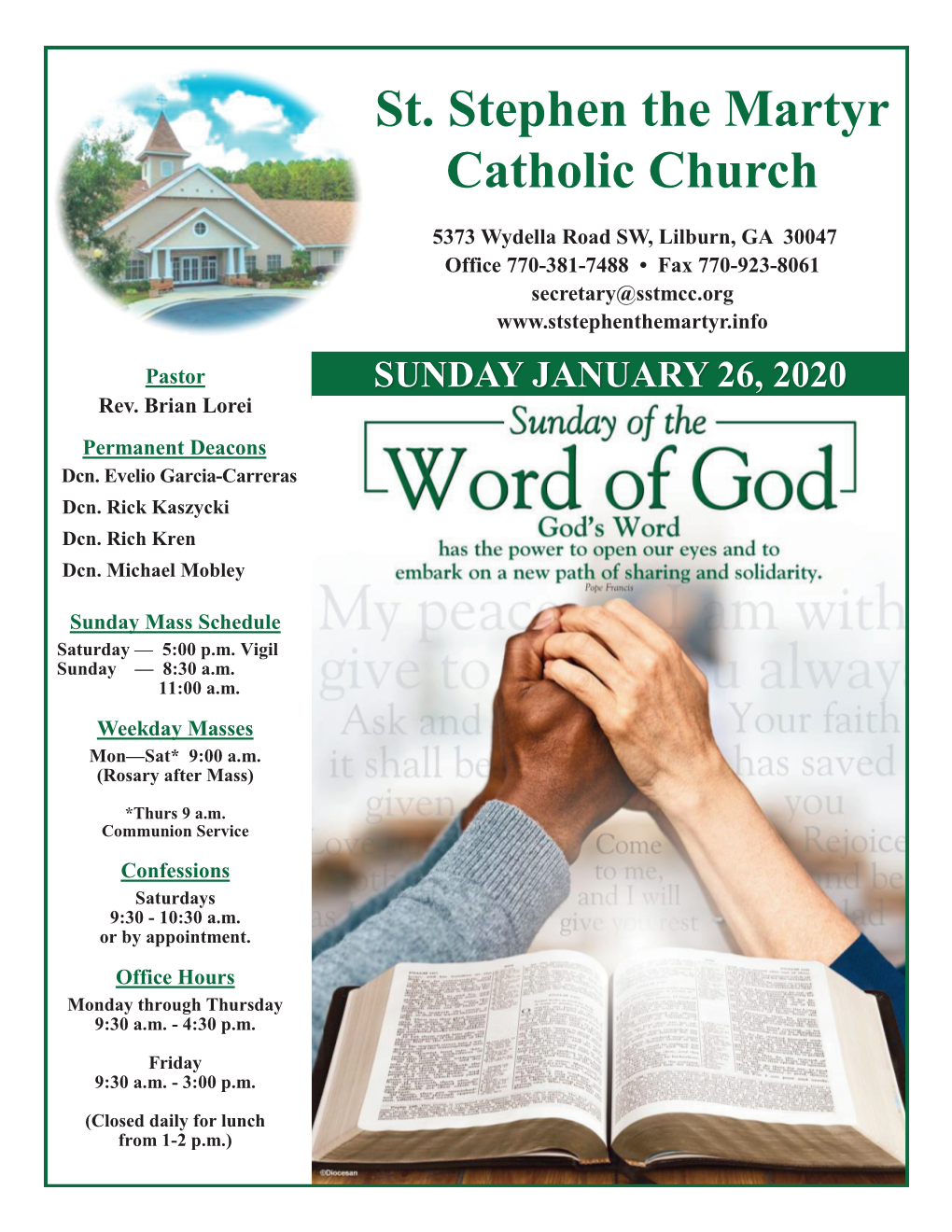 St. Stephen the Martyr Catholic Church SUNDAY JANUARY 26, 2020