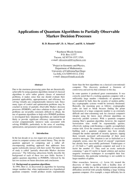 Applications of Quantum Algorithms to Partially Observable Markov Decision Processes