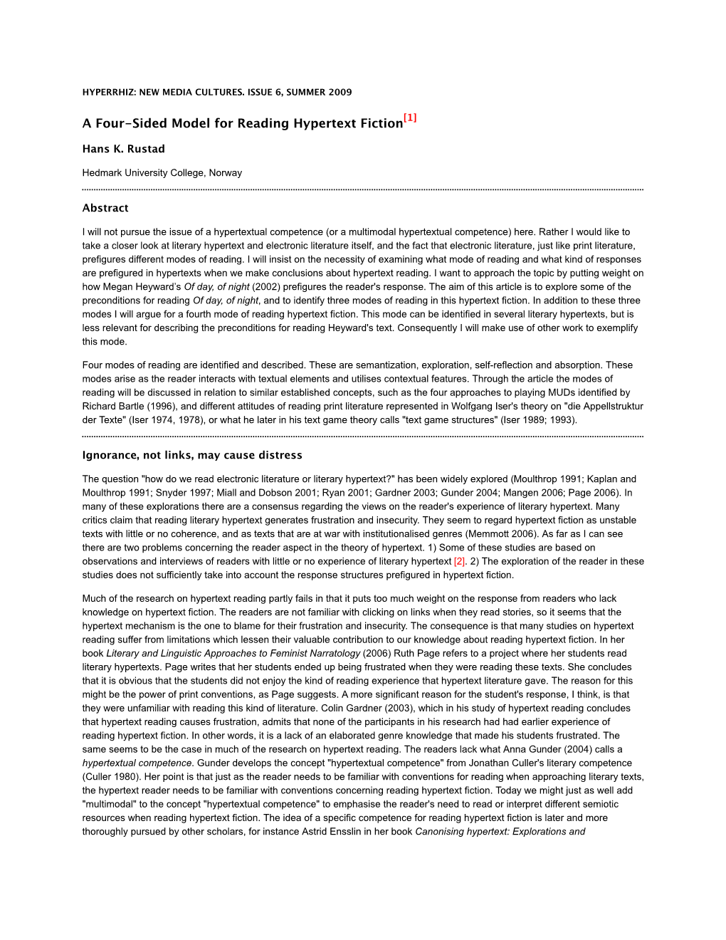 A Four-Sided Model for Reading Hypertext Fiction[1]