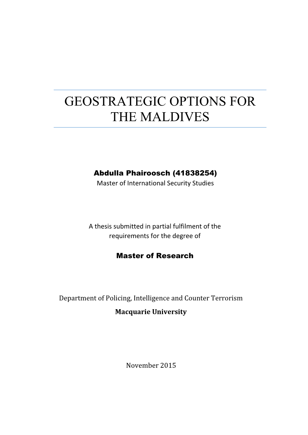 Geostrategic Options for the Maldives