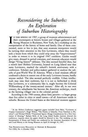 Reconsidering the Suburbs: an Exploration Oj Suburban Historiography