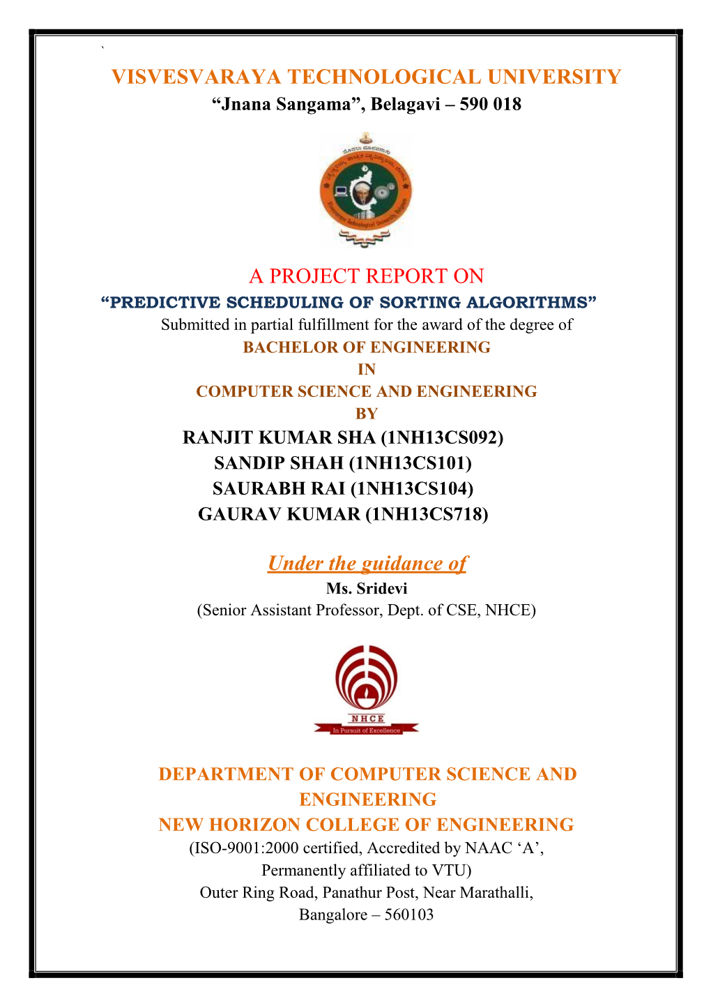 Visvesvaraya Technological University a Project Report