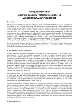 Management Plan for Antarctic Specially Protected Area No. 152 WESTERN BRANSFIELD STRAIT