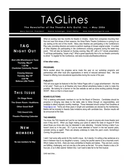 Taglines the Newsletter of the Theatre Arts Guild, Inc
