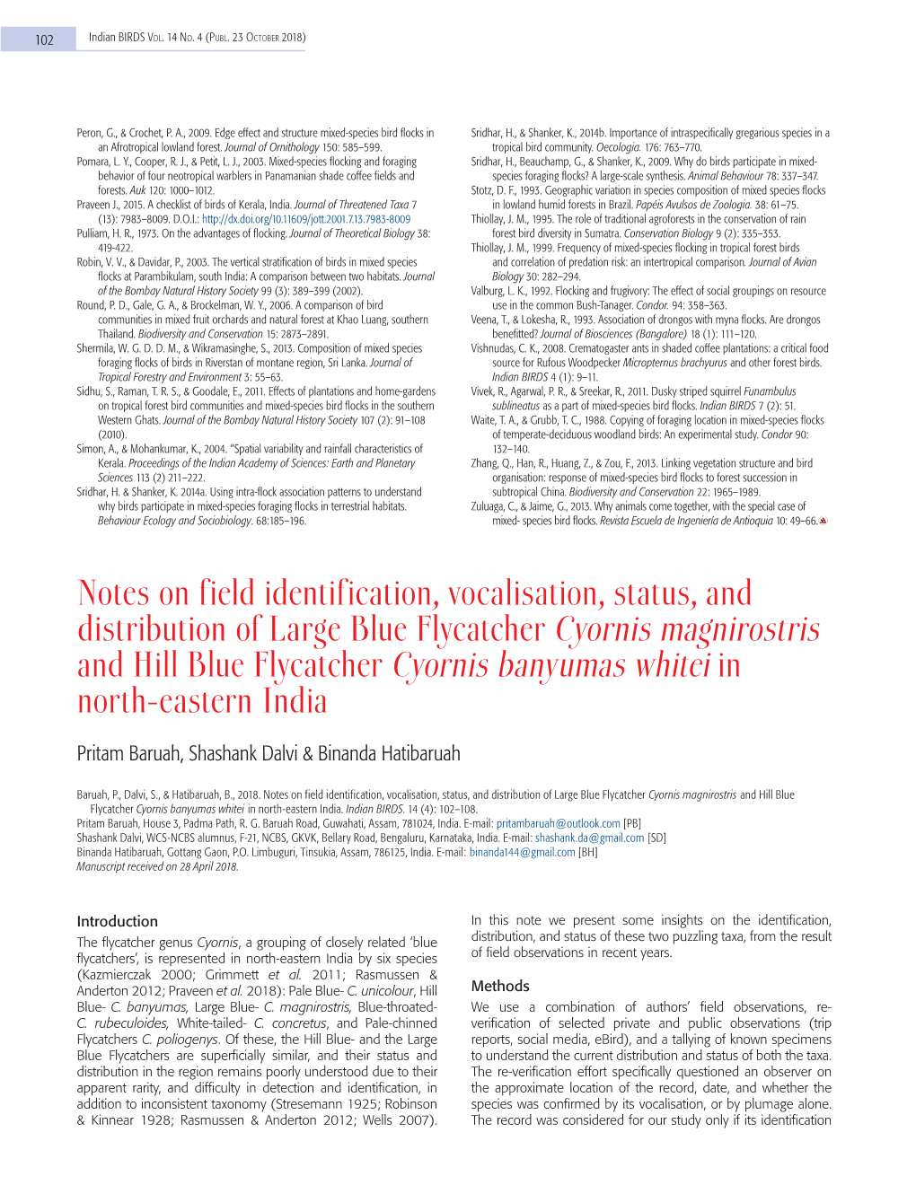 Notes on Field Identification, Vocalisation, Status, and Distribution