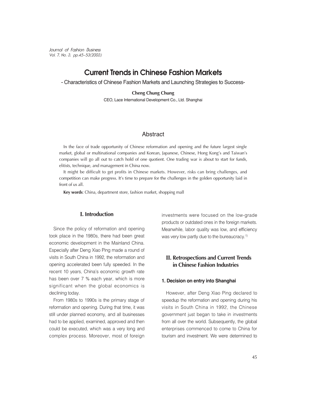 Current Trends in Chinese Fashion Markets - Characteristics of Chinese Fashion Markets and Launching Strategies to Success