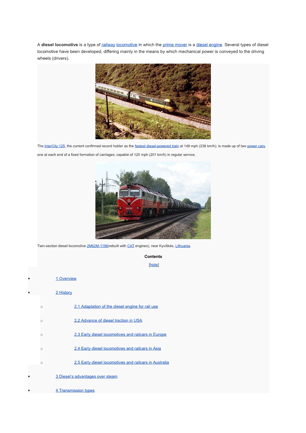 A Diesel Locomotive Is a Type of Railway Locomotive in Which the Prime Mover Is a Diesel Engine