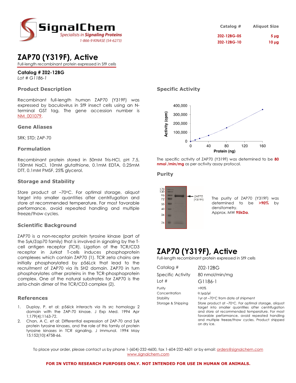 ZAP70 (Y319F), Active Full-Length Recombinant Protein Expressed in Sf9 Cells