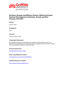 Doctrine, Strategy and Military Culture: Military-Strategic Doctrine Development in Australia, Canada and New Zealand, 1987-2007
