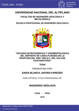 Universidad Nacional Del Altiplano Facultad De Ingeniería Geológica Y Metalúrgica Escuela Profesional De Ingeniería Geológica