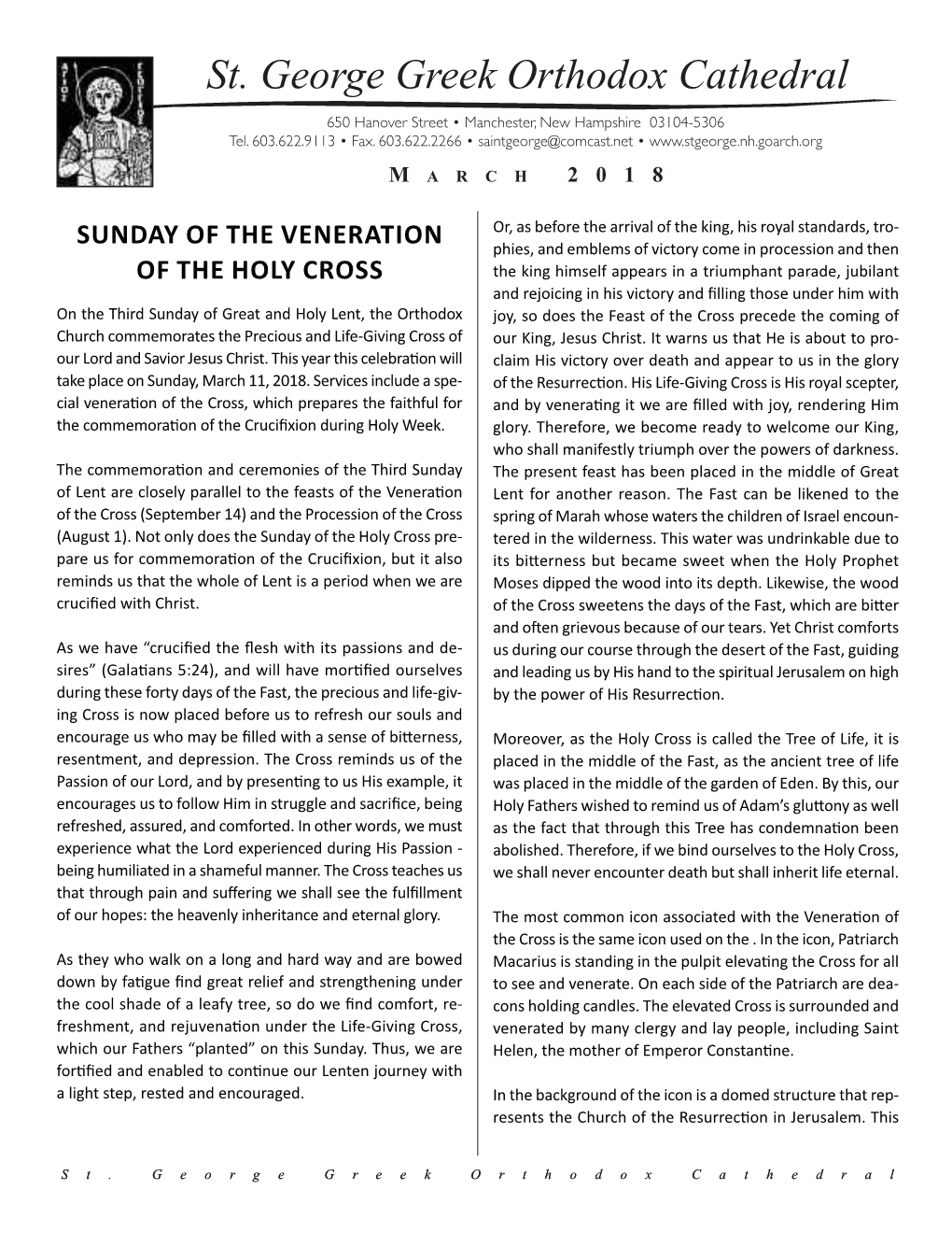 St. George Greek Orthodox Cathedral 650 Hanover Street • Manchester, New Hampshire 03104-5306 Tel