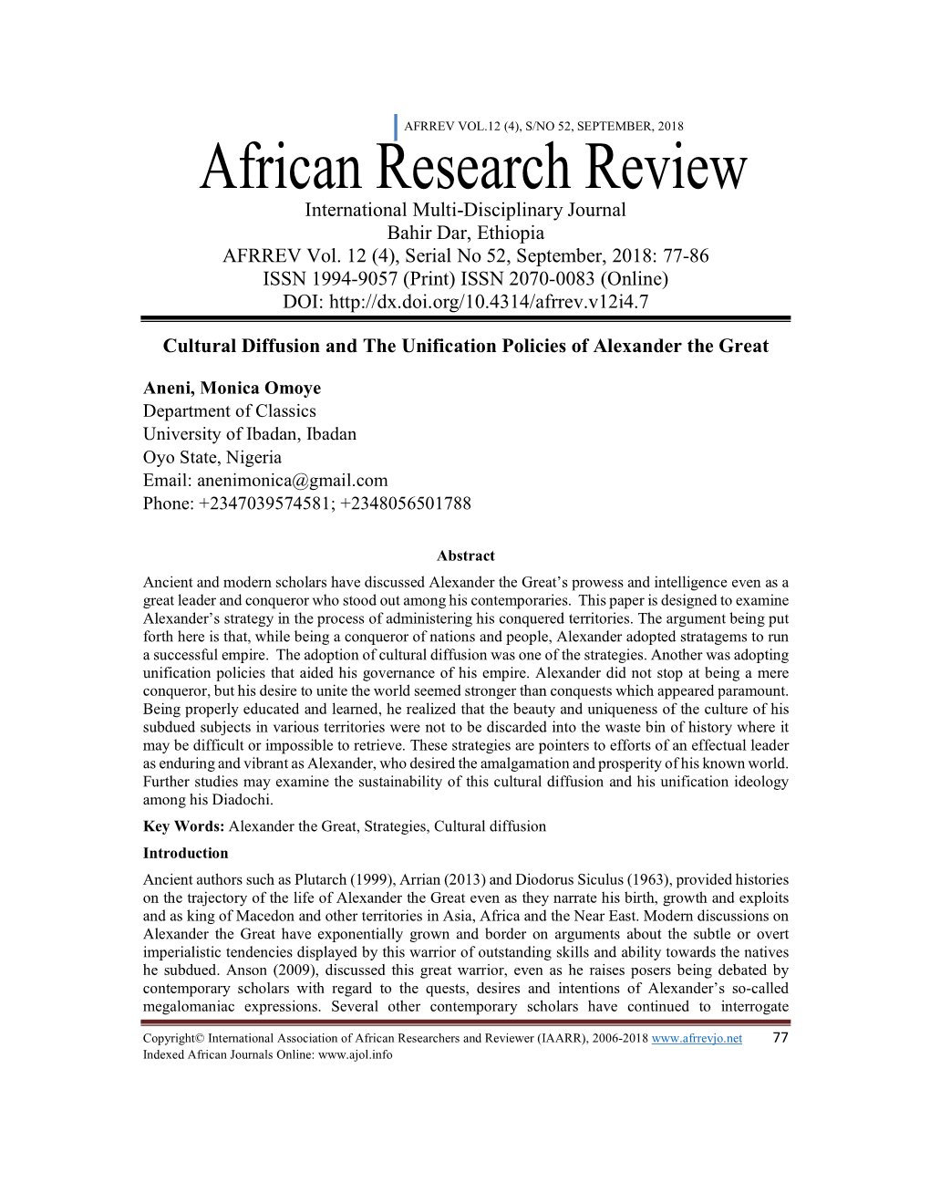 International Multi-Disciplinary Journal Bahir Dar, Ethiopia AFRREV Vol. 12