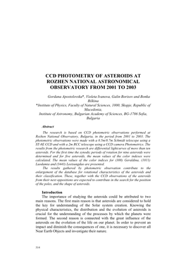 Ccd Photometry of Asteroids at Rozhen National Astronomical Observatory from 2001 to 2003
