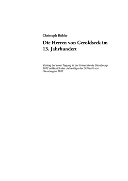 Die Herren Von Geroldseck Im 13. Jahrhundert