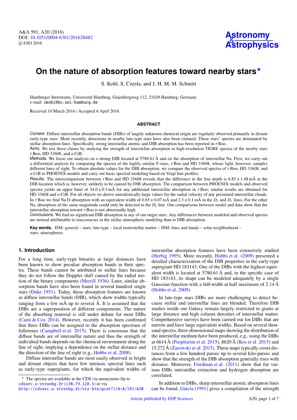 On the Nature of Absorption Features Toward Nearby Stars? S