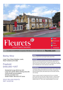 Barley Mow Strictly by Appointment Only Through Fleurets Leeds Office