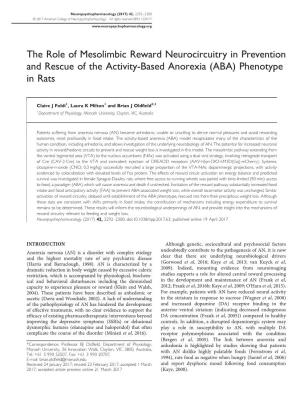 The Role of Mesolimbic Reward Neurocircuitry in Prevention and Rescue of the Activity-Based Anorexia (ABA) Phenotype in Rats