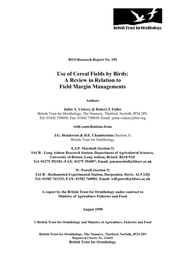 Use of Cereal Fields by Birds: a Review in Relation to Field Margin Managements