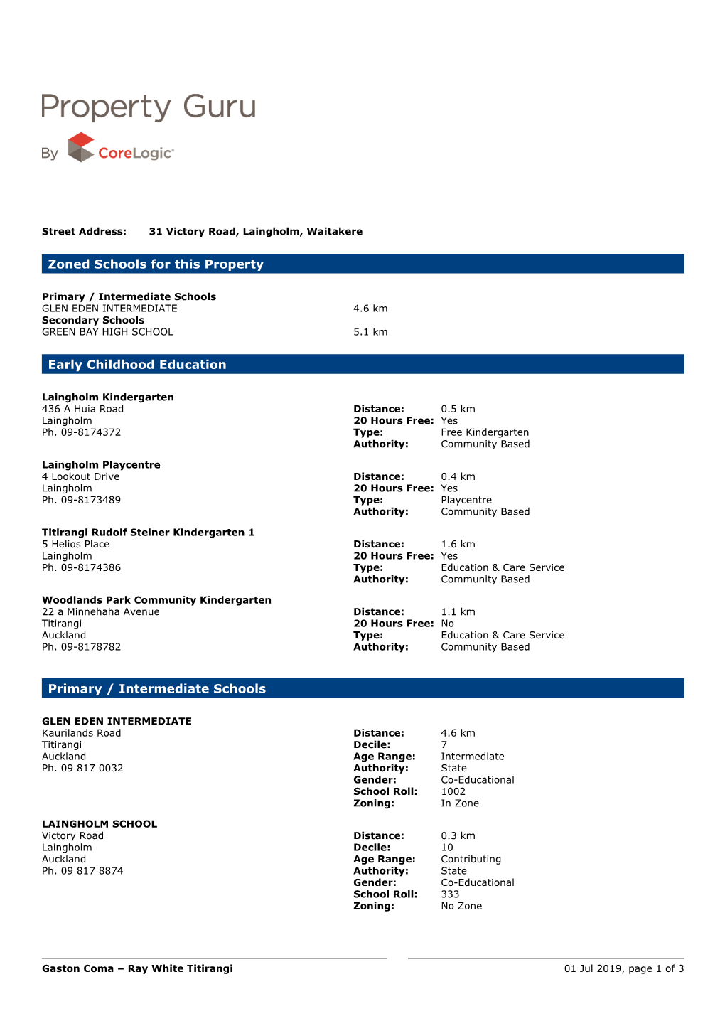 Schools and Schools Zones Relating to a Property