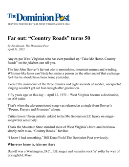 [Morgantown] Dominion-Post's “Far Out: “Country Roads” Turns 50