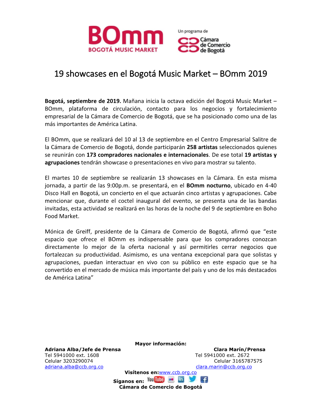 19 Showcases En El Bogotá Music Market – Bomm 2019